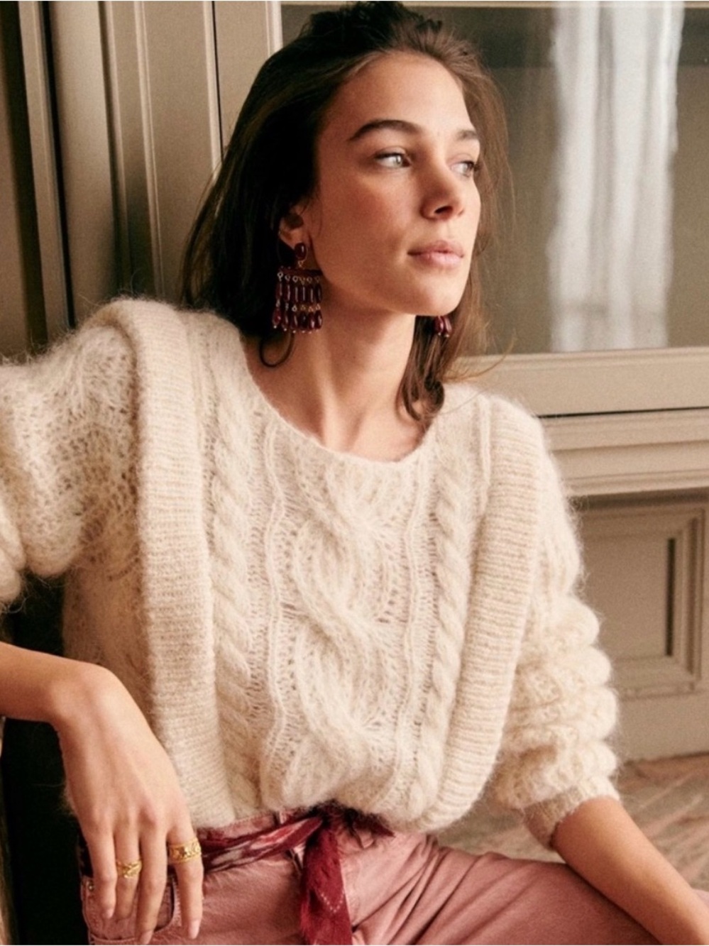 Sezane brune jumper sweater small Cozy Cream Cable Knit Womens wool alpaca